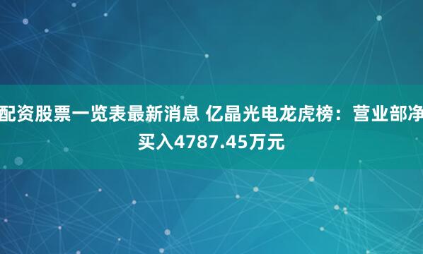 配资股票一览表最新消息 亿晶光电龙虎榜：营业部净买入4787.45万元